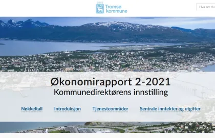 Forside på økonomirapport Forsiden på den digitale versjonen av økonomirapporten.
