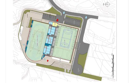 Illustrasjon av første etasje i nye Tromsøhallen.