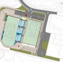 Illustrasjon av f&oslash;rste etasje i nye Troms&oslash;hallen.